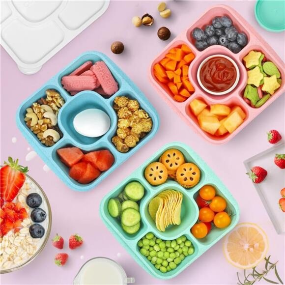 Bento Snack Containers with 5 Compartments (3 Pack) - Reusable Bento Boxes - Picture 5 of 7